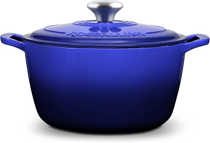 Signature Enameled Cast Iron Dutch Oven, Non-Stick Serving Pot with Tight Fitting Lid for Perfect Roasting, Baking, Sauteing, and Bread Making | 10Q (9.5L) - Indigo Blue