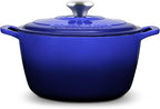 Signature Enameled Cast Iron Dutch Oven, Non-Stick Serving Pot with Tight Fitting Lid for Perfect Roasting, Baking, Sauteing, and Bread Making | 4.5Q (4.2L) - Indigo Blue