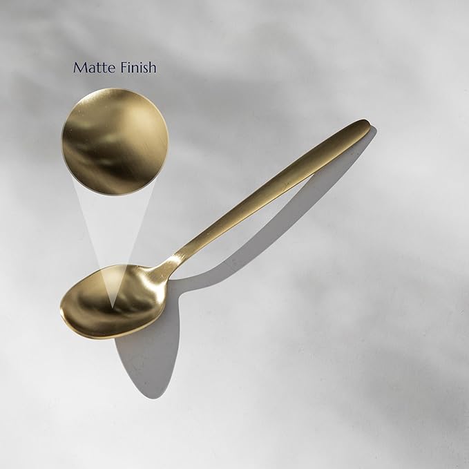 JazzUpCo Tia Flatware non toxic 18/10 stainless steel dishwasher safe (Matte Gold, 16 Person Set (80 Pieces))