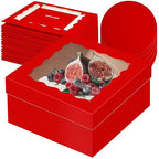 qiqee 12x12x6 Cake Box, 18 Sets Red Cake Box with Window ＆ 18 Sets 12" Red Cake Round Boards, 12inch Cake Containers