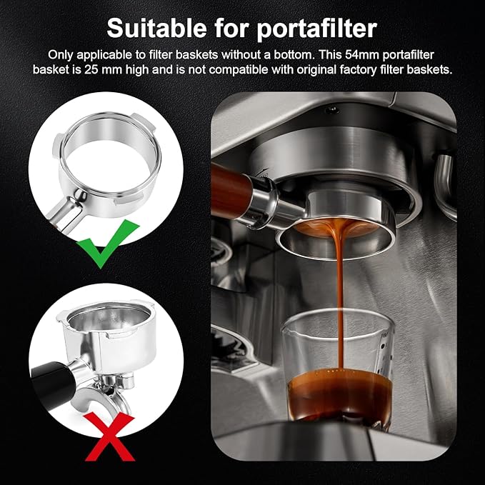 54mm Portafilter Basket Two Cup-Single Wall Filter Basket Stainless Steel Coffee Portafilter Basket Espresso Filter Basket