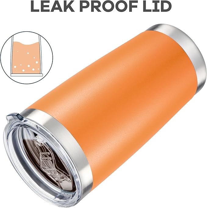 20 oz Tumbler with Lid Stainless Steel Double Wall Vacuum Insulated Tumblers Powder Coated Cups Travel Mug Keep Drinks Cold and Hot, Orange