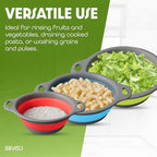 Collapsible Colanders with Self-Draining Base for Edge of Sink, Food Strainers (Small/Med/Large), Nested Design for Easy Storage (Red, Blue, Green) (4PC Set)