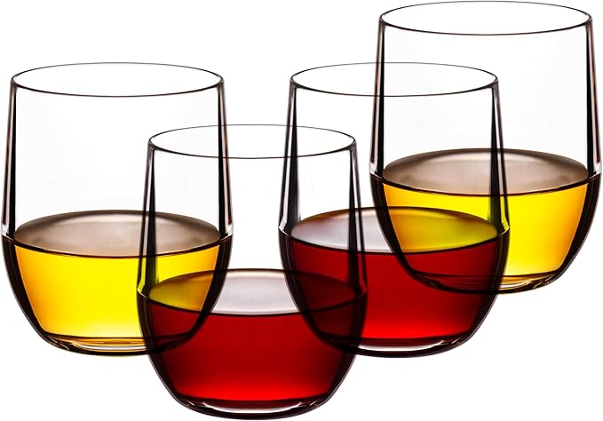 14-ounce Plastic Stemless Wine Glasses, All Purpose Arcylic Glasses, set of 4 Clear Reusable Shatter-resistant Dishwasher Safe