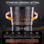Burr Coffee Grinder Electric, Coffee Bean Grinder with 60 Adjustable Grind Settings for Home Use, Espresso Grinder with 60s Precision Timer & 1-8 Cup, Anti-static, Stainless Steel, Black(updated)