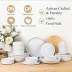 AmorArc Ceramic Dinnerware Sets for 6, 18 Pieces Handpainted Plates and Bowls Set with Rustic Terracotta Underside, Scratch Resistant Stoneware Dishes Set, Dishwasher & Microwave Safe