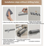 Hanging Wall Mount knife Wall Mount,Condiment Cup, Space-Saving Knife Rack with Hooks, Kitchen Organizer Storage Shelf for Utensils Spatula Spoon, Kitchen Utensil Hanger (Grey, 48cm+6Cups+10Hooks)