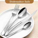 16 Piece Hammered Silverware Set for 4, Premium Food-grade Stainless Steel Flatware Set, Modern Design & Mirror Polished Cutlery Set, Eating Utensil Set Include Fork Knife Spoon Set, Dishwasher Safe