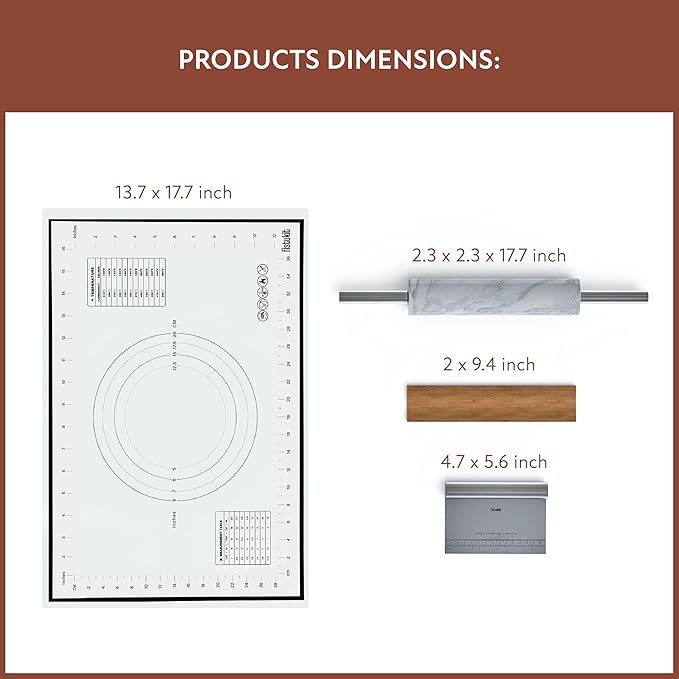 White Marble Rolling Pin with Stainless Steel Handles Baking Set - Silicone Baking Mat, Bench Scraper, Wooden Base