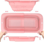 ROTTOGOON 7Qt Collapsible Colander Strainer, Expandable Over the Sink Colanders, Adjustable Silicone Kitchen Sink Strainer, Foldable Large Colander Basket to Wash Vegetable, Fruit, 15" to 19.11", Pink