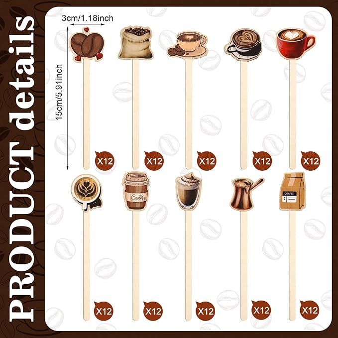 Jinei 120 PCS Coffee Stirrers Stir Sticks Natural Wooden Stir Sticks Disposable Drink Stirrers for Stirring Hot Chocolate Milkshake Restaurant Home Office(Coffee Style)
