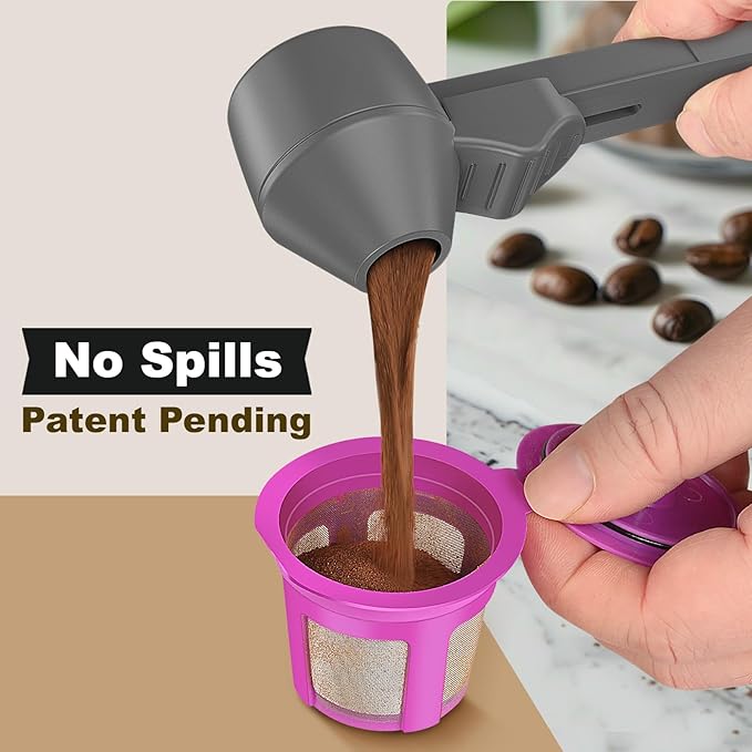 Coffee Scoop & Funnel for Reusable K Cup Refillable Coffee Pods, Coffee Measuring Spoon 2 Tablespoon Capacity, Scoop with Funnel for Ground Coffee, Protein Powder, Tea (Grey, 1 Pack)