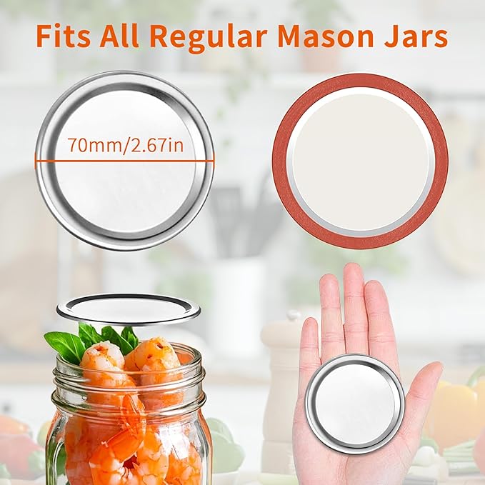 Aliggbent 130 Pcs Regular Mouth Canning Lids 70MM Airtight Split-Type Lids for Mason Jars Regular Mouth, Leakproof Bulk Canning Jar Lids for Food, Jam, Fruits & DIY Decor