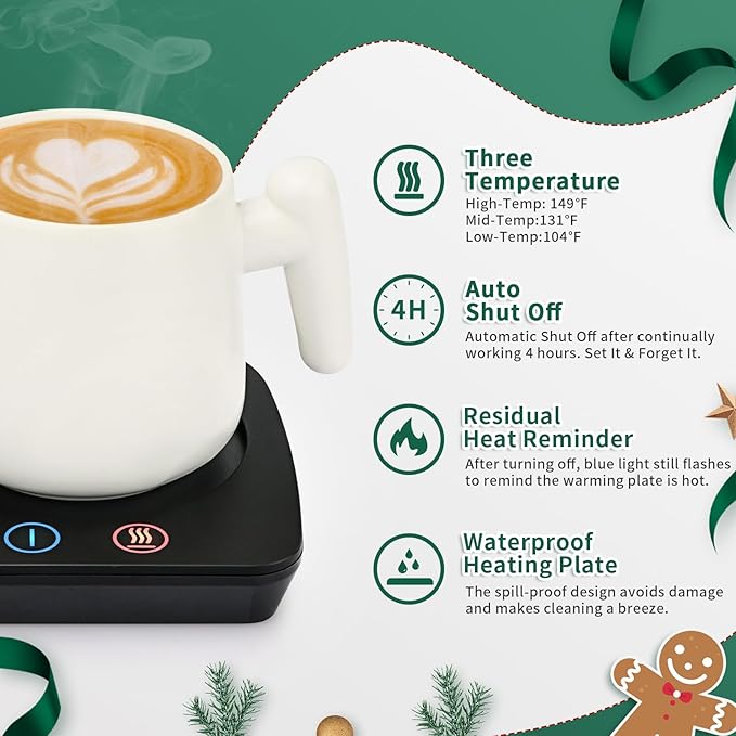 VOBAGA Coffee Warmer & Mug Warmer for Home Office Home Desk Use, Coffee Cup Warmer with 3 Temperature Settings for Coffee Tea Cocoa with Auto Shut Off After 4 Hours, Coffee Gifts