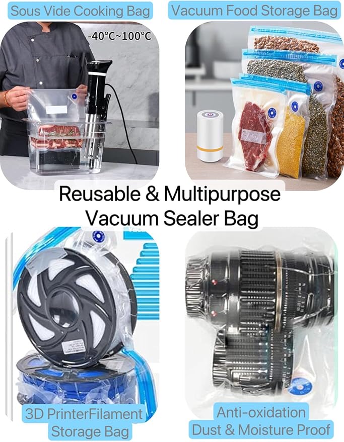 Sous Vide Bags 25pcs, BPA-Free Reusable Vacuum Seal Bags for Food/Freezing safe-25pcs Vacuum Food Storage Bags with Handheld vacuum sealer electric pump & Seal Clips & Air valves for Sous Vide Cooking