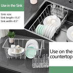 Small Dish Drainer Rack in Sink Adjustable, Expandable Stainless Steel Metal Dish Drying Rack Organizer with Stainless Steel Utensil Holder Over Inside Sink Counter, Rustproof(for 1-2 People)