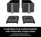 Ninja DZ201 Foodi 8 Quart 6-in-1 DualZone 2-Basket Air Fryer with 2 Independent Frying Baskets, Match Cook & Smart Finish to Roast, Broil, Dehydrate & More for Quick, Easy Meals, Grey