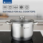 Daniks Standard Stainless Steel Stock Pot with Glass Lid – Induction 10 Quart, Dishwasher Safe, Measuring Scale, For Soup, Pasta, Stew, Silver