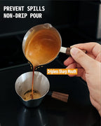 Stainless Steel Espresso Cup - Espresso Shot Cup with Wooden Handle -Measuring Cup with Double Spouts - 4.1OZ/120ML, White