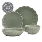 Gibson Elite Malibu Shore 16 Piece Scallop Stoneware Reactive Glaze (Service for 4) Ceramic Plates and Bowls Dinnerware Set - Green