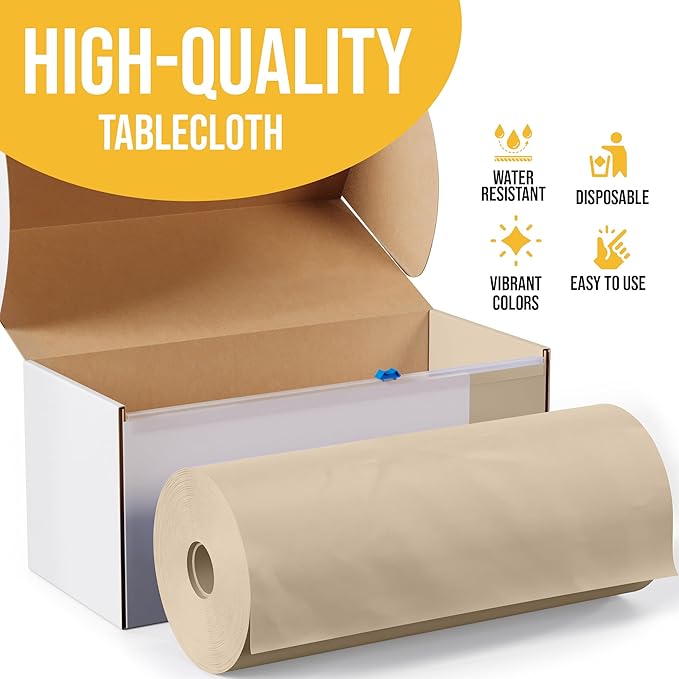 Exquisite Party Solids 54 Inch X 100 Feet Ivory Plastic Table Cover Roll in A Cut - to - Size Box with Convenient Slide Cutter. Cuts Up to 12 Rectangle 8 Feet Plastic Disposable Tablecloths