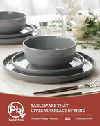 Famiware Milkyway Stoneware Dinnerware Sets with Pasta Bowls, Service for 4 (16 Pieces), Plates and Bowls Sets -Scratch Resistant, Microwave and Dishwasher Safe Dishes Set, Dark Gray