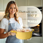Overmont Enameled Cast Iron Dutch Oven - 5.5QT Pot with Lid Cookbook & Cotton Potholders - Heavy-Duty Cookware for Braising, Stews, Roasting, Bread Baking Goose Yellow