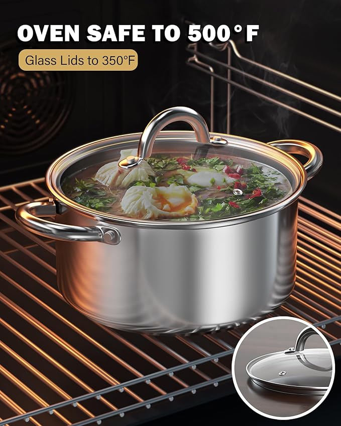 Cook N Home 3-Quart Stainless Steel Pot, Small Stock Pot with Glass Lid, Basics Saucier Casserole Stockpot
