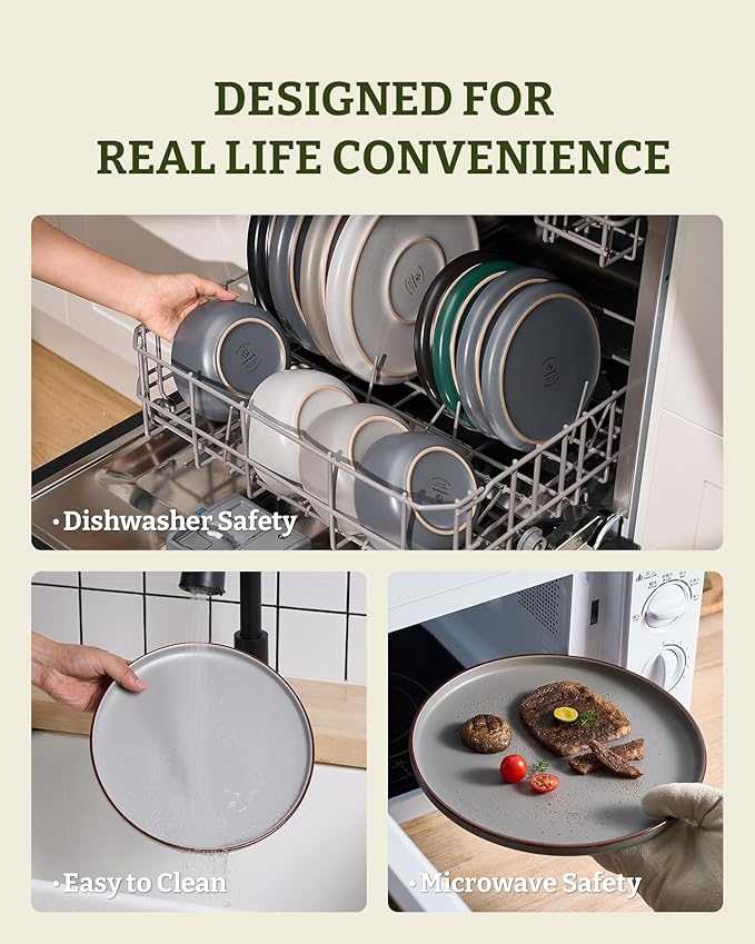 Famiware Mercury Dinnerware Sets with Mugs, Service for 4 (16 Pieces), Plates and Bowls Sets, Microwave and Dishwasher Safe Dishes Set, Multi-color