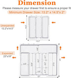 Large Utensil Drawer Organizer Expandable Silverware Organizer for Kitchen Drawer Adjustable Cooking Utensil Holder Cutlery Flatware Tray Spatula Tools Gadgets Storage Dividers Plastic White