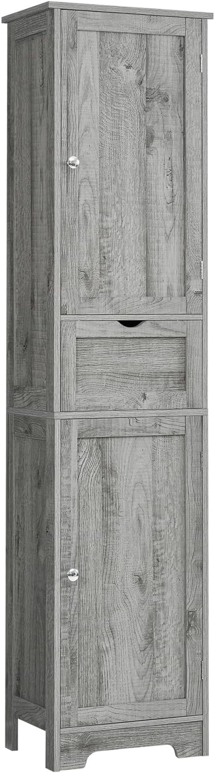 Iwell 67" Tall Bathroom Cabinet with Adjustable Shelves & 1 Drawer, Storage Cabinet with 2 Doors, Narrow Tall Cabinet, Floor Cabinet for Bathroom, Living Room, Home Office, Grey