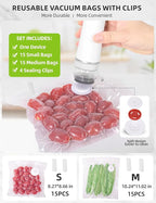 Vacuum Sealer Set (Vacuum Sealer Machine + 30 Reusable Vacuum Bags) Handheld Vacuum Sealer for Food, Portable Vacuum Sealer Machine with Auto-Stop & Detachable Filter, 5X Freshness Lock