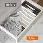 Lifewit Silverware Drawer Organizer, Expandable Utensil Tray for Kitchen, BPA Free Flatware and Cutlery Holder, Adjustable Plastic Storage for Spoons Forks Knives, Large, White&Black
