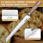 Huusk Bread Knife 10-Inch Japan Professional High Carbon Steel Hand forged Ultra Sharp Serrated Knife Wide Wavy Edge Bread Slicing Knife for Homemade Bread Cake Father's Day Christmas Gift
