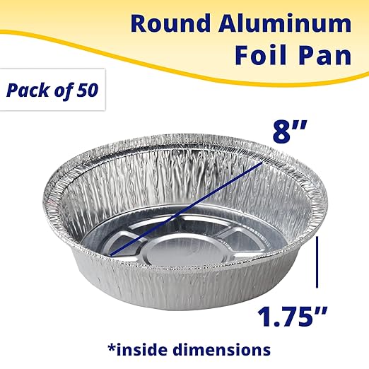 IDL Packaging 9" Round Aluminum Foil Pans (Pack of 50) - 1.75" Deep, Angled Walls - For Roasting, Baking, Cooking, Freezing - Disposable Aluminum Food Containers - Pie & Tart & Leftover