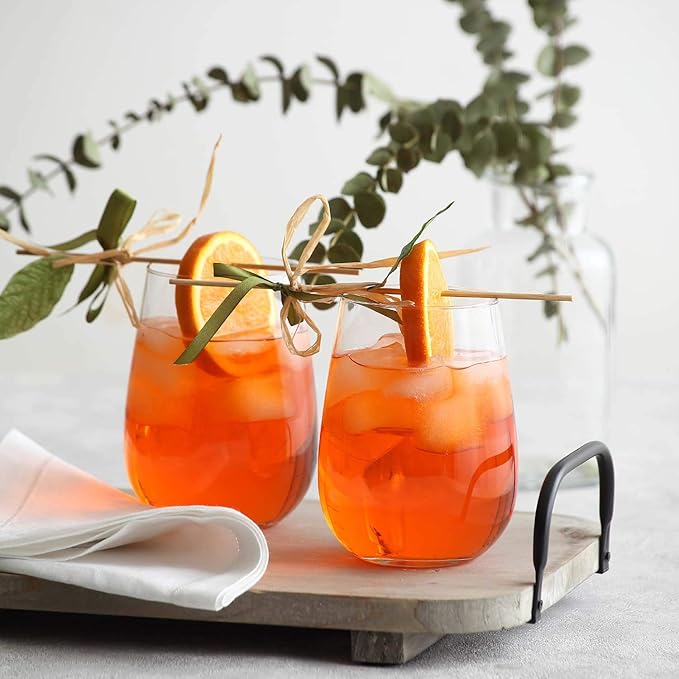 LAV Stemless Red & White Wine Glasses Tumbler Set of 6 - Drinking Glassware for Water Champagne Martini Mimosa Prosecco Cocktail Sangria - Short 16 oz No Stem Glasses Dishwasher Safe