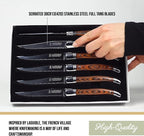 Trudeau Laguiole Steak Knives Set of 6 – Premium Stainless Steel Serrated Blades with Pakkawood Handles – Dishwasher Safe Steak Knife Set for Dinner, BBQ, or Gifting – Rustic Elegant Design
