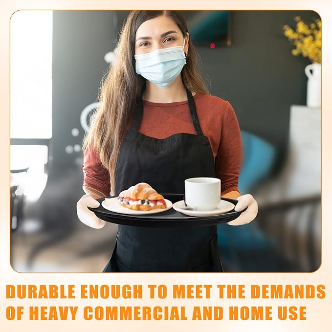 Zopeal 8 Pieces Black Round Restaurant Serving Tray, Plastic Non Slip Surface Food Meals Server Tray with Raised Edges for Home, Kitchen, Restaurant, Cafeteria, Bar (14")