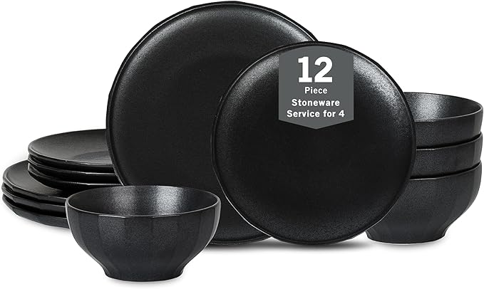 Stone Lain Rio 12-Piece Dinnerware Set Stoneware, Black