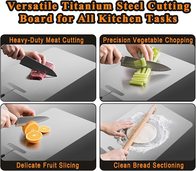 Titanium Cutting Board Professional Double - Pure Titanium Cutting Boards For Kitche, Sided 13.5 x 9 Inch - Dishwasher, Non-Slip for Fruits, Meat, Vegetables, Camping