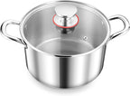 Herogo 4 Quart Stock Pot, 18/10 Stainless Steel Cooking Pot with Lid, Tri-Ply Pasta Stockpot with Handles, 4 QT Stockpot for Induction Gas Electric Stove, Dishwasher Safe
