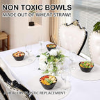 supernal 12PCS Black Wheat Straw Bowls - Unbreakable Reusable Plastic Soup & Cereal Straws Bowls,Fridge and Dishwasher Safe Stackable,Lightweight Black Disposable Bowl for Ramen,Salads and Catering