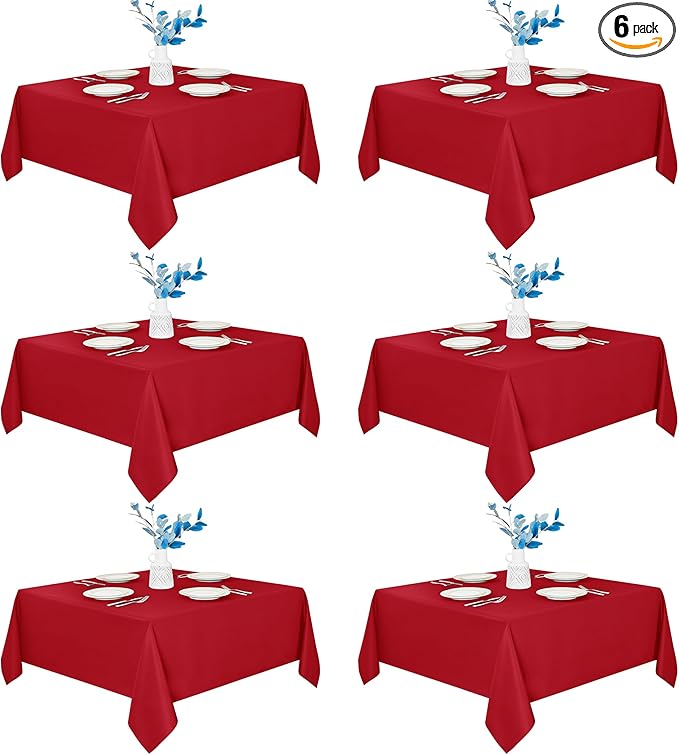 Fitable 6 Pack Red Square Tablecloths - 70 x 70 Inches - Stain Resistant and Reusable Table Clothes, Polyester Fabric Table Covers for Dining, Card Tables, Coffee Tables