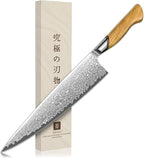 TIVOLI Japanese Gyuto Knife 10 Inch– VG-10 Damascus Chef Knife with Razor Sharp Blade and Ergonomic Olive Wood Handle, Ideal for Meat, Vegetables & Daily Cooking