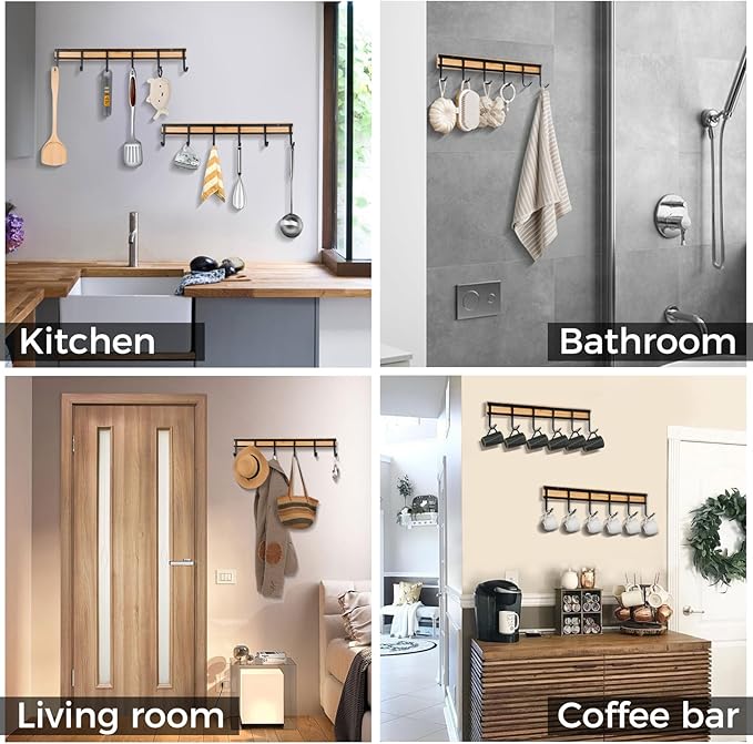 Kitchen Utensil Hanger, Wall Mout Kitchen Utensil Holder Organizer Rack with 6 Hooks, 2 Set Kitchen Wall Hooks for Hanging Utensils
