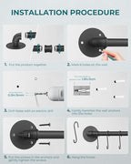 OROPY 38 inch Pot Bar Rack Wall Mounted Detachable Pans Hanging Rail Kitchen Lids Utensils Hanger with 14 S Hooks Black