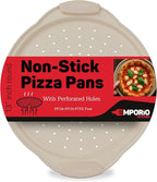 Non-Stick Pizza Pan with Silicone Handle 1 Pack, 13 Inch Round Carbon Steel Tray with Perforated Holes, Dishwasher & Oven Safe Up To 450°F, PFOAPFOSPTFE Free, Durable Nonstick White Marble Coating