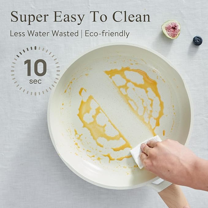 22 Pcs Pots and Pans Set Non Stick Non-Toxic Ceramic Kitchen Cookware Sets Nonstick Pot&Pan With Lid Cream White Granite Induction Compatible with Glass Lids Crepe