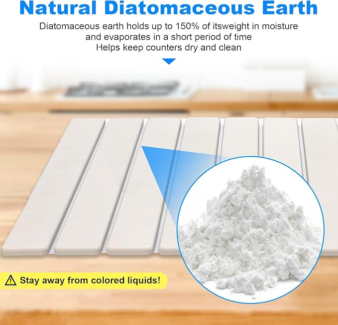 Large Stone Dish Drying Mat for Kitchen Counter,24"(L)×16"(W),Collapsible Quick Dry Dish Drying Mat,Diatomaceous Earth Mats for Cutlery, Pots and Bottles,Match Any Countertop