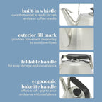 Sur La Table Kitchen Essentials Large 2 QT Heavy Gauge Brushed Stainless Steel Whistling Tea Kettle